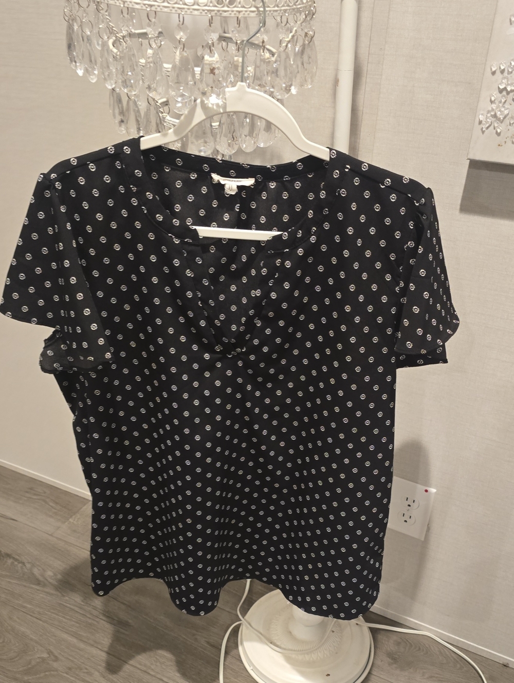 Maurices Black Short Sleeve Polka Dot Blouse